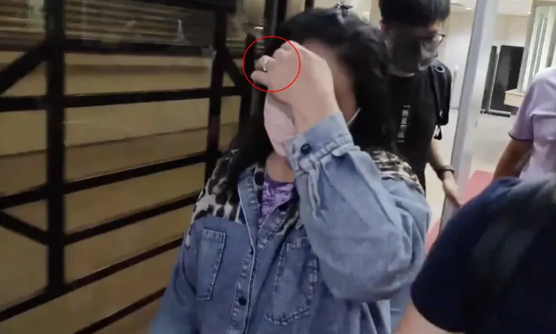 ▲「小英男孩」鄭亦麟涉綠能收賄遭聲押，其母親現身時左手大鑽戒成焦點。（圖／翻攝畫面）