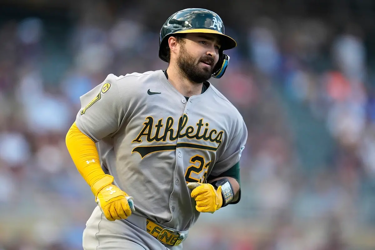 ▲運動家靠著藍格里爾斯（Shea Langeliers）在7局下轟出的逆轉滿貫砲成功翻盤，終場以8：3擊敗對手。（圖／美聯社／達志影像）