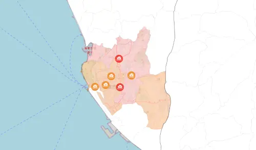 ▲水利署18時10分發布高雄市淹水警戒範圍，包含左營、鼓山、三民等12格行政區。（圖／水利署）