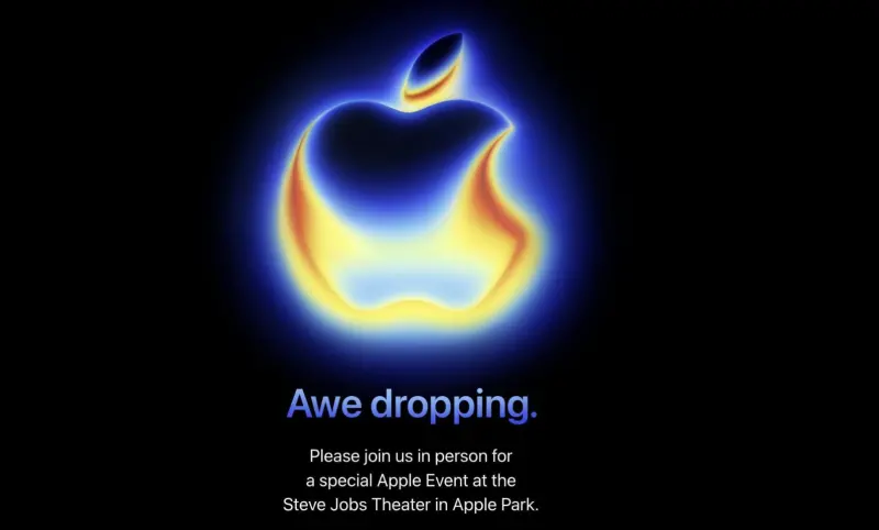 ▲蘋果iPhone 17預計在台灣時間9月10日凌晨1點發表，海報上Logo出現橘色、藍色的光暈，似乎間接證實新機會有新色登場。（圖／翻攝蘋果官網）