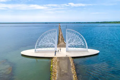 ▲青鯤鯓扇型鹽田的「生命之樹」是近年熱門的觀光景點，由剪紙大師楊士毅創作。（圖／台南觀旅局提供）