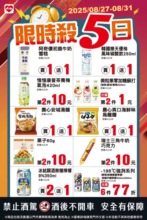 ▲萊爾富「限時殺5日」是8月27日至8月31日。（圖／業者提供）