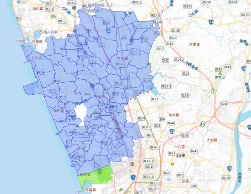 ▲9月10日高雄市自來水管線遷移工程大範圍停水影響範圍圖，10區共15.8萬戶。（圖／台灣自來水公司）