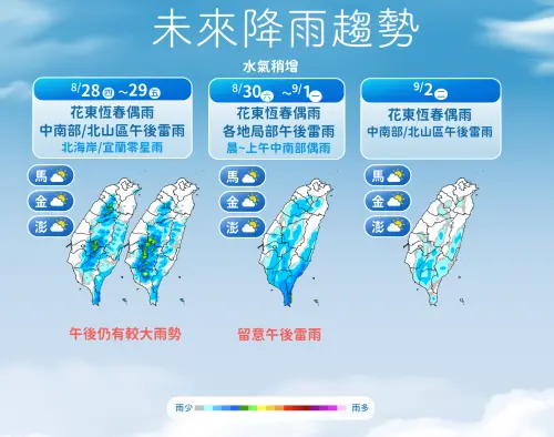 ▲近期台灣午後雷陣依舊較為明顯，尤其在週末南方水氣影響，降雨範圍又會擴大。（圖／中央氣象署cwa.gov.tw）