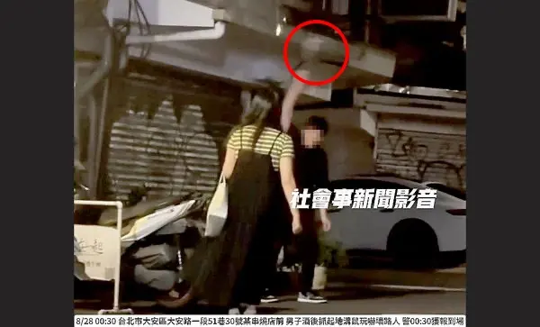 ▲今天半夜12點多，北市大安區一對男女玩虐待水溝鼠，還把老鼠抓起來狂甩（圖／翻攝社會事新聞影音）