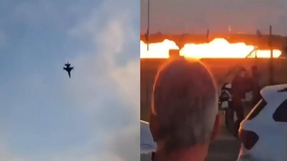 ▲波蘭28日發生一起F-16的墜毀事故。（合成圖／截取自影片）