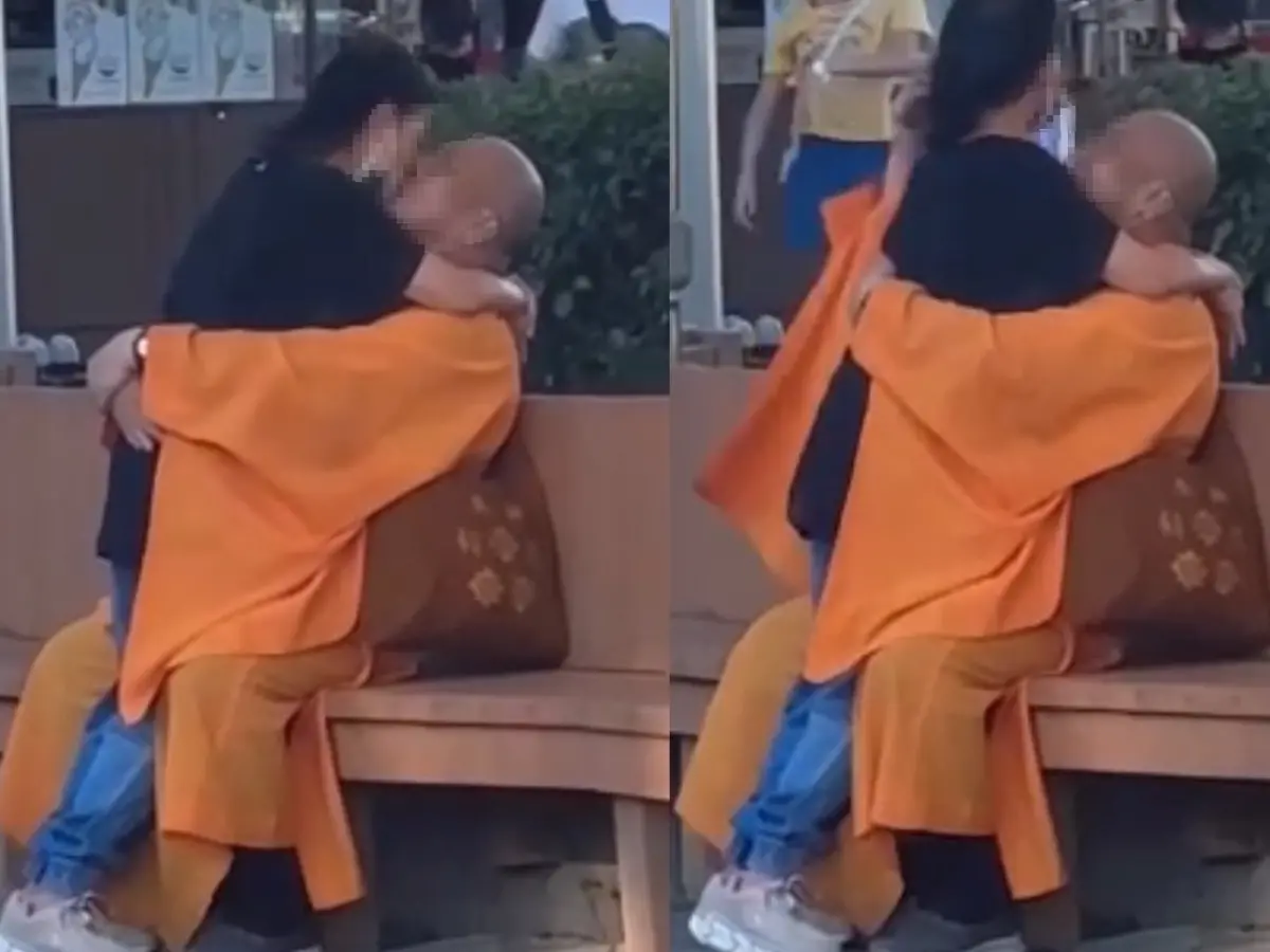 ▲近日一名疑似和尚的男子被民眾目擊在兒童新樂園擁吻婦人引發熱議。（圖／翻攝爆料公社二社）