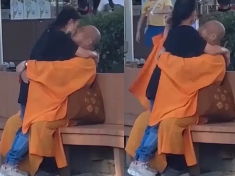 ▲近日一名疑似和尚的男子被民眾目擊在兒童新樂園擁吻婦人引發熱議。（圖／翻攝爆料公社二社）