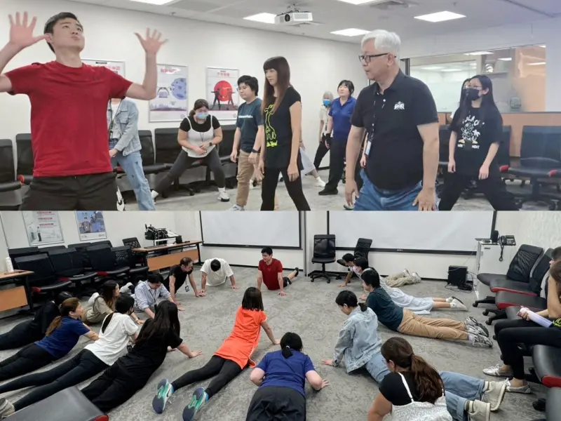 ▲台灣順豐推健康促進計畫，總經理潘逸俊（上右1）與同仁一起健身。（圖╱台灣順豐提供）