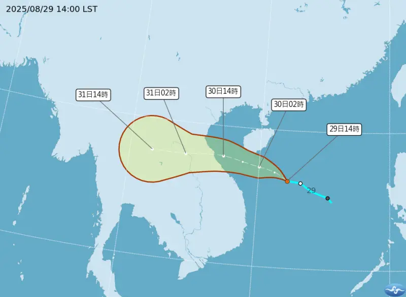 ▲而菲律賓附近的雲系，預估將在明晚至週日略為接近台灣南部外海，屆時東南部地區如台東、恆春半島雨勢增多。（圖／中央氣象署cwa.gov.tw）