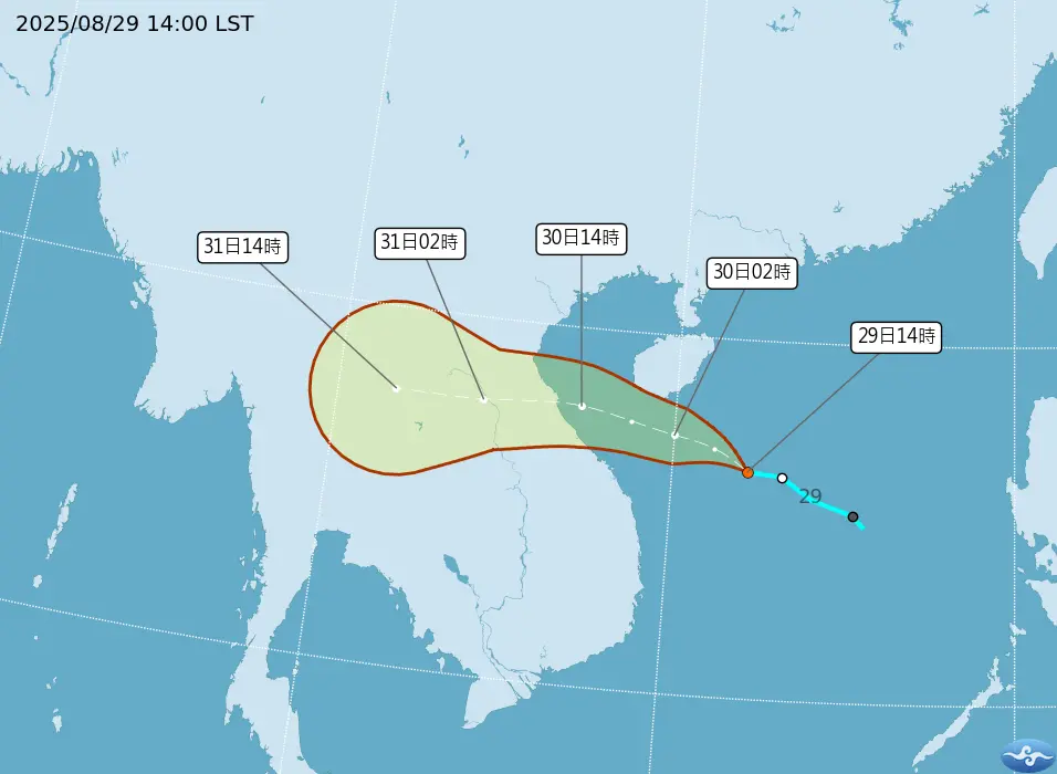▲而菲律賓附近的雲系，預估將在明晚至週日略為接近台灣南部外海，屆時東南部地區如台東、恆春半島雨勢增多。（圖／中央氣象署cwa.gov.tw）