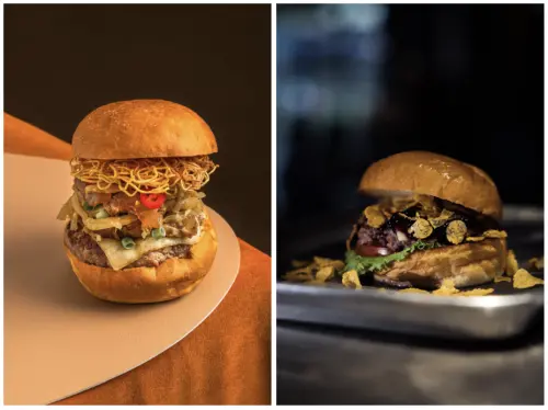 ▲君悅酒店推出酸菜牛肉麵起司漢堡，以及Butcher by Lanpengyou屠夫漢堡。（圖／flavor提供）