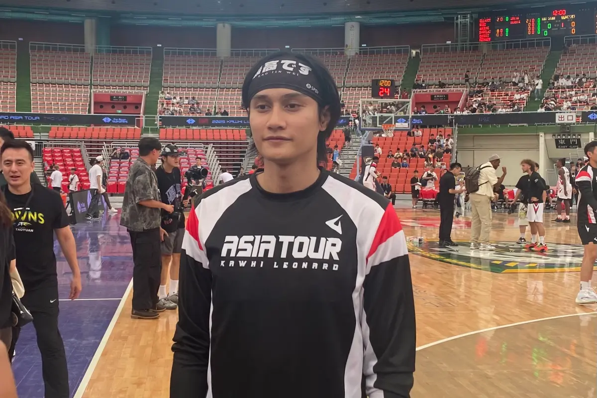 ▲桃園雲豹後衛高錦瑋在賽前受訪時表示，能親眼見到雷納德與唐斯出現在台灣，對於自己與許多球迷來說都是難能可貴的經驗，「他們都是頂級的NBA球員，能與他們同場實在太開心了！」（圖／記者陳昱慈攝）