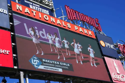 ▲樂天女孩頻頻出現在國民隊主場大螢幕上。（圖／樂天桃猿提供）