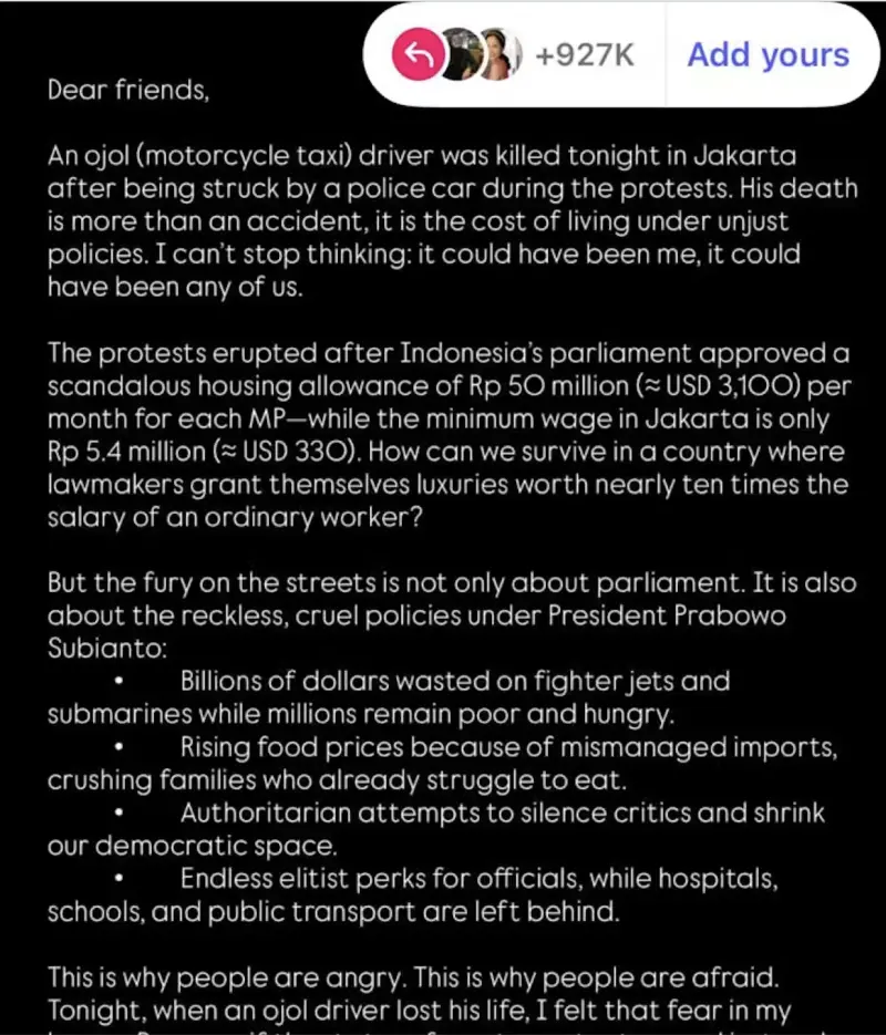    ▲印尼民眾在社群媒體痛批機車司機遭警車撞死事件，抨擊政府政策不公與貧富差距問題。（圖／翻攝自The Conversation）  