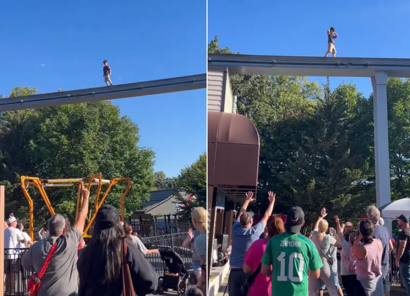 ▲美國賓州好時主題樂園（Hersheypark）近日發生男童爬上遊園列車軌道的驚險事件。（圖／翻攝自Ｘ）