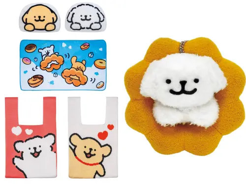 ▲「線條小狗抱枕毯」499元、「線條小狗針織提袋」179元、「線條小狗趴趴偶」299元。（圖／Mister Donut提供）