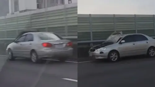 眼前的黑不是黑！台74線轎車引擎蓋整片掀起　網笑：現實版GTA
