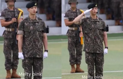 ▲車銀優結業式帥照瘋傳！穿軍服帶頭喊口號　粉絲驚：根本拍電影。（圖／X@Meltypink_ew）