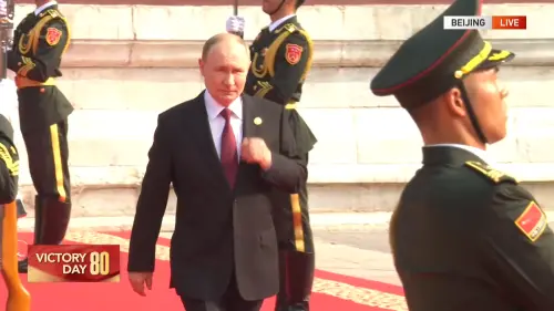 ▲俄羅斯總統蒲亭抵達天安門廣場。（圖／擷取自CGTN直播）