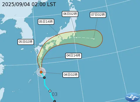 ▲中央氣象署表示，原位於日本九州南方的熱帶性低氣壓TD18，於今（4）日2時發展為輕度颱風，成為今年第15號颱風。（國際命名:PEIPAH，中文譯名:琵琶）（圖／中央氣象署cwa.gov.tw）