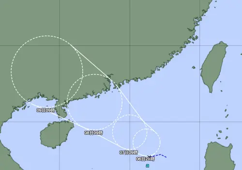 ▲準颱風塔巴，預估受高壓邊緣東南風導引向廣東一帶接近，對台灣沒有直接影響。（圖／翻攝自日本氣象廳）
