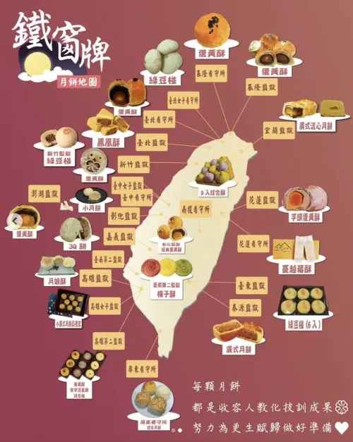 ▲全台「鐵窗月餅地圖」！蛋黃酥等22款口味一覽。（圖／翻攝自法務部矯正署彰化監獄FB）