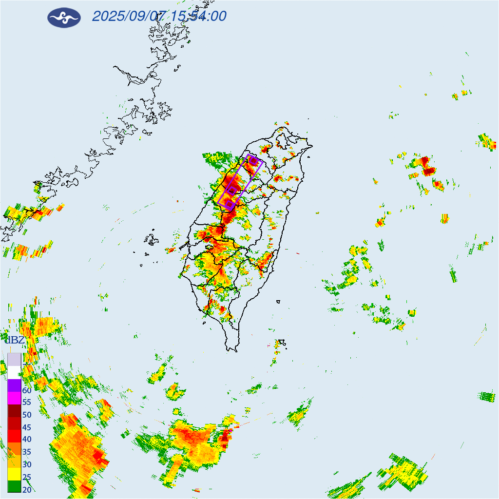 ▲中央氣象署針對新竹縣、桃園市以及台中市發布「大雷雨即時訊息」。（圖／中央氣象署）