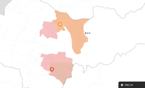 ▲台中市淹水警戒範圍， 太平區測到時雨量112.5毫米。（圖／水利署）