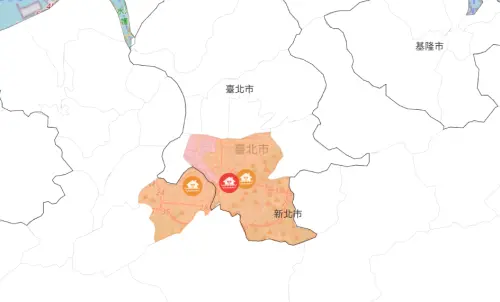 ▲台北市、新北市淹水最新警戒範圍。（圖／水利署）