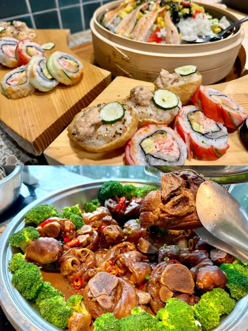 ▲青焰也吃得到日式壽司、台式滷豬腳。（圖／記者蕭涵云攝）