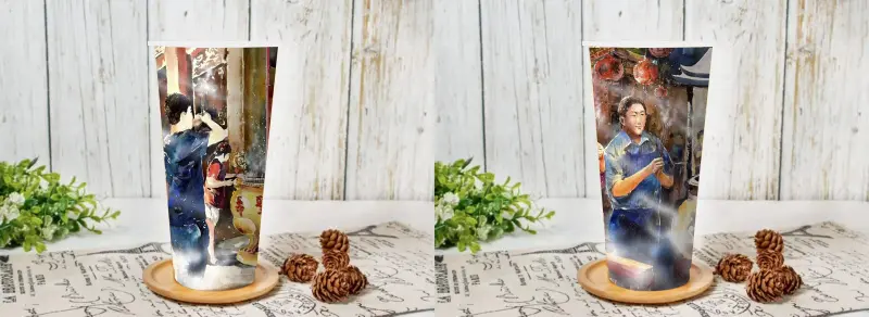 ▲知名在地飲品品牌吳家紅茶冰，今年中元節首度推出 《廟會杯》，結合台灣藝術家的創作，推出節慶限定設計。（圖／玲廊滿藝提供）