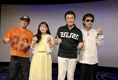 ▲范逸臣（左起）、林芳語、李㼈、羅文謙出席電影《突破：三千米的泳氣》試片會。（圖／春輝映像提供）