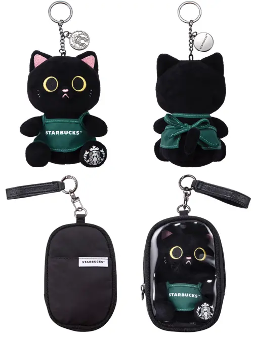 ▲星巴克首度開賣吊飾娃包「綠圍裙黑貓掛飾組」780元。（圖／星巴克提供）