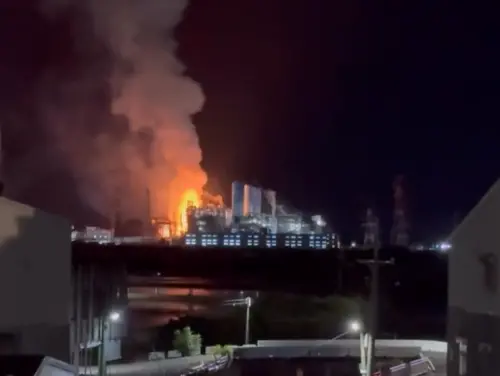 ▲高雄市永安區興達電廠二廠天然氣新建工地發生爆炸，後續引發火警。（圖／Threads@huang.huaide）