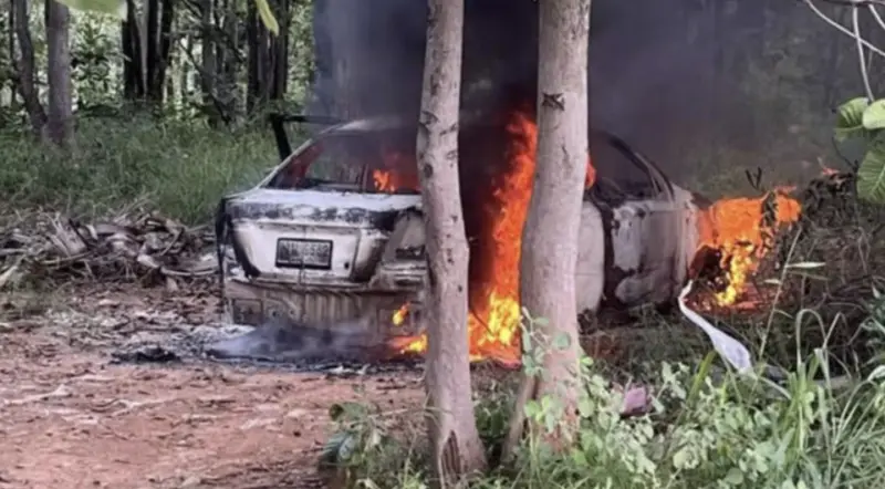 ▲泰國4名婦女去森林採蘑菇，將3歲男童獨自留在車內睡覺，結果汽車起火燃燒，男童葬身火海。（圖／翻攝自臉書）