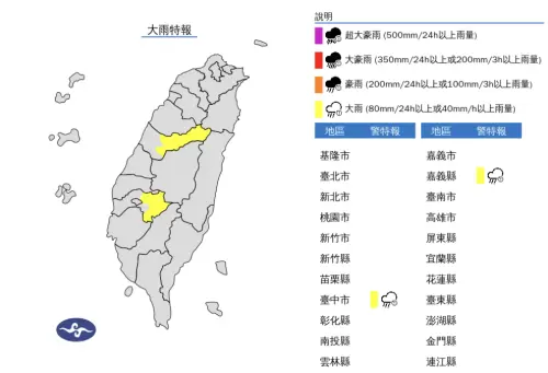 ▲午後雷陣雨奇襲西半部地區，中央氣象署發布「大雨特報」。（圖／中央氣象署cwa.gov.tw）