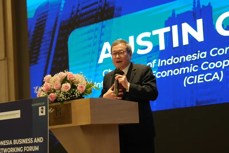 ▲「2025 印尼商業論壇暨洽談交流會」今（10）日舉腩 ，中國信託銀行印尼子行董事長詹庭禎與會分享印尼市場的經貿環境資訊。（圖／主辦單位提供）