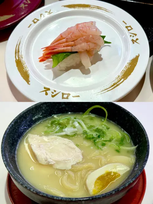 ▲由上至下：「豐盛甜蝦」70元、「鹽味雞白湯拉麵」140元。（圖／記者蕭涵云攝）