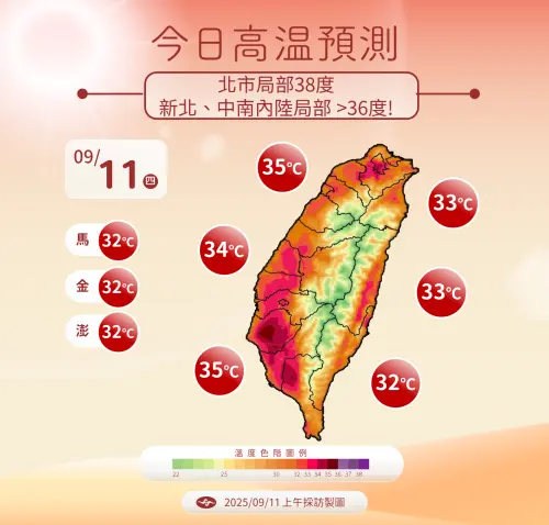 ▲氣象署發布「高溫特報」，提醒台北市注意38度極端高溫。（圖／中央氣象署cwa.gov.tw）