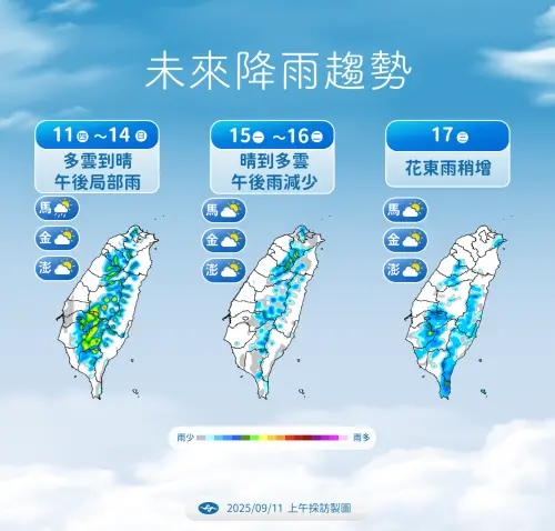 ▲未來一週台灣高溫炎熱，午後雷陣雨逐漸變弱。（圖／中央氣象署cwa.gov.tw）
