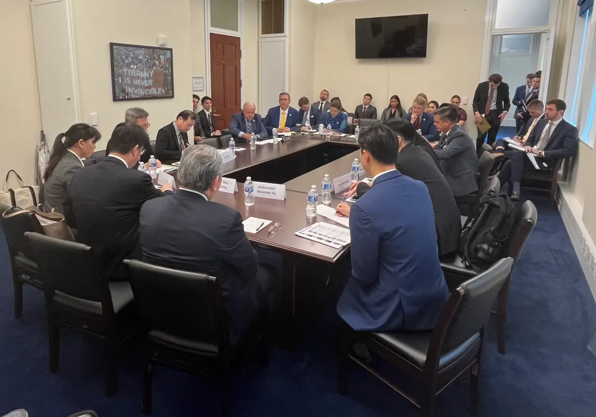 ▲陸委會主委邱垂正赴美國眾議院中國問題特別委員會報告。（圖／擷取自Nathaniel Moran_X平台）