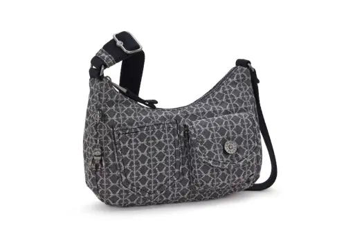 ▲深灰丹寧老花彎月側背包KENDA