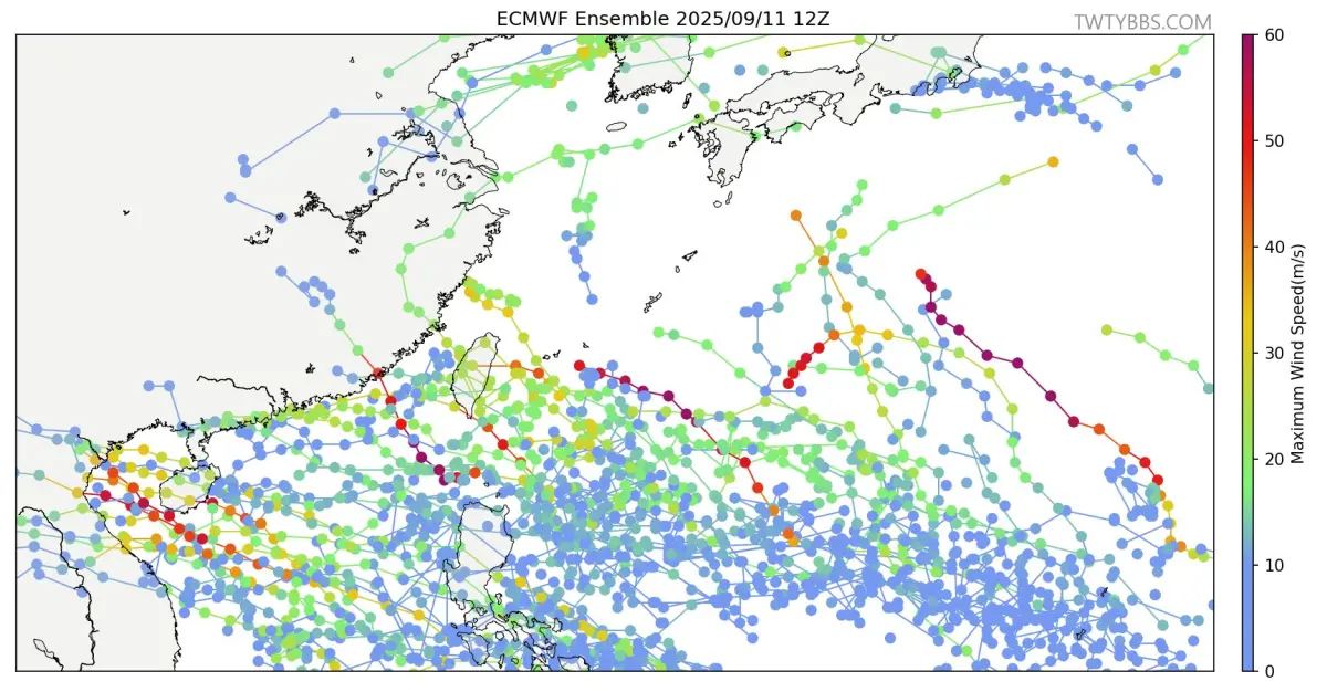 ▲季風槽下週後期會逐漸熱鬧起來，台灣有機會受到影響，不過數值模式還在變動中，需要進一步觀測。（圖／取自「台灣颱風論壇｜天氣特急」）
