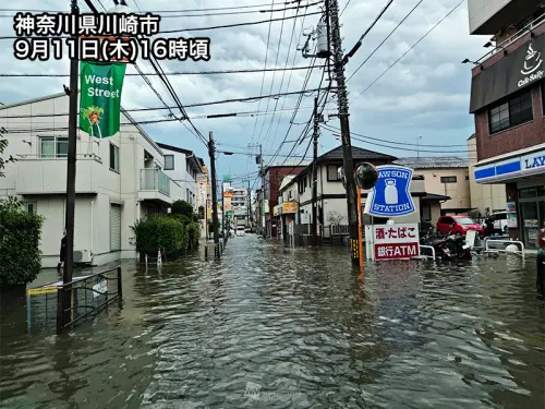 ▲日本關東地區近日常下起暴雨，雨量頻頻破紀錄。台灣氣象專家鄭明典直言，這是氣候變遷的徵兆，應該是回不去了。（圖／翻攝X_ウェザーニュース）