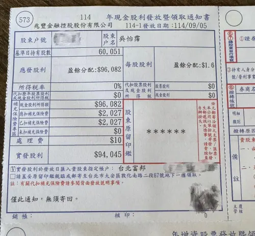 ▲吳怡霈光兆豐金就拿到9萬4股息。（圖／翻攝自吳怡霈(Patty)）。（圖／翻攝自吳怡霈(Patty)）