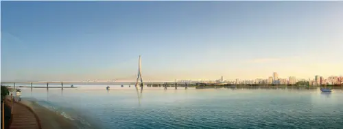 ▲八里側日出。（圖／公路局淡江大橋官網djbridge.thb.gov.tw）