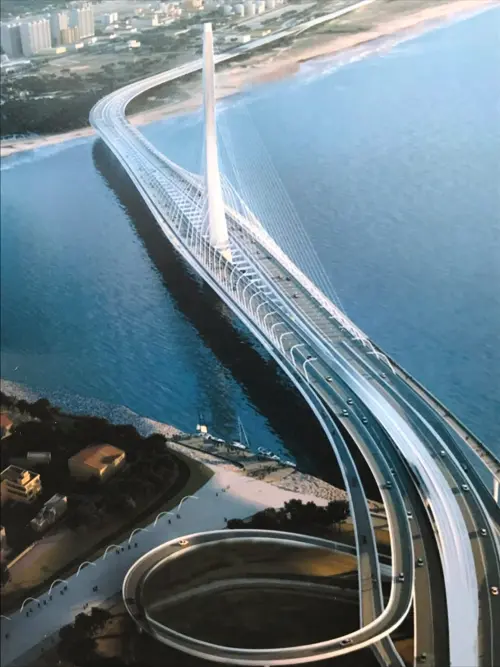 ▲淡江大橋揉入台灣「雲門舞集」舞者的曼妙舞姿。（圖／公路局淡江大橋官網djbridge.thb.gov.tw）