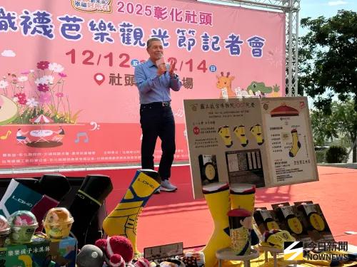 ▲社頭鄉長蕭浚二指出，「2025彰化社頭織襪芭樂觀光節」預計於12月12日至14日在彰化縣社頭鄉果菜市場登場。（圖／記者陳美嘉攝，2025.09.13）