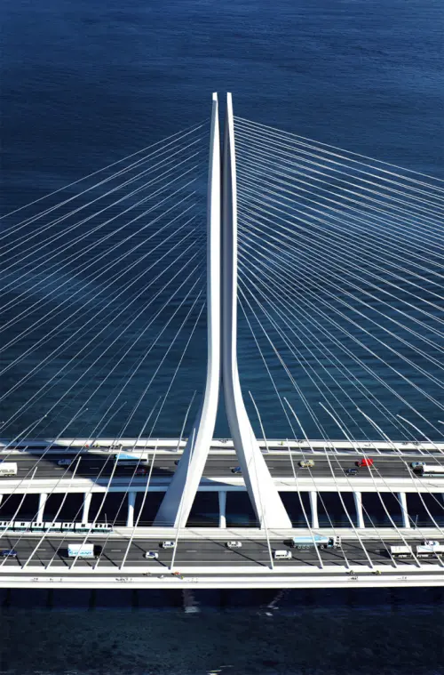 ▲淡江大橋橋塔。（圖／翻攝自札哈哈蒂建築師事務所官網）